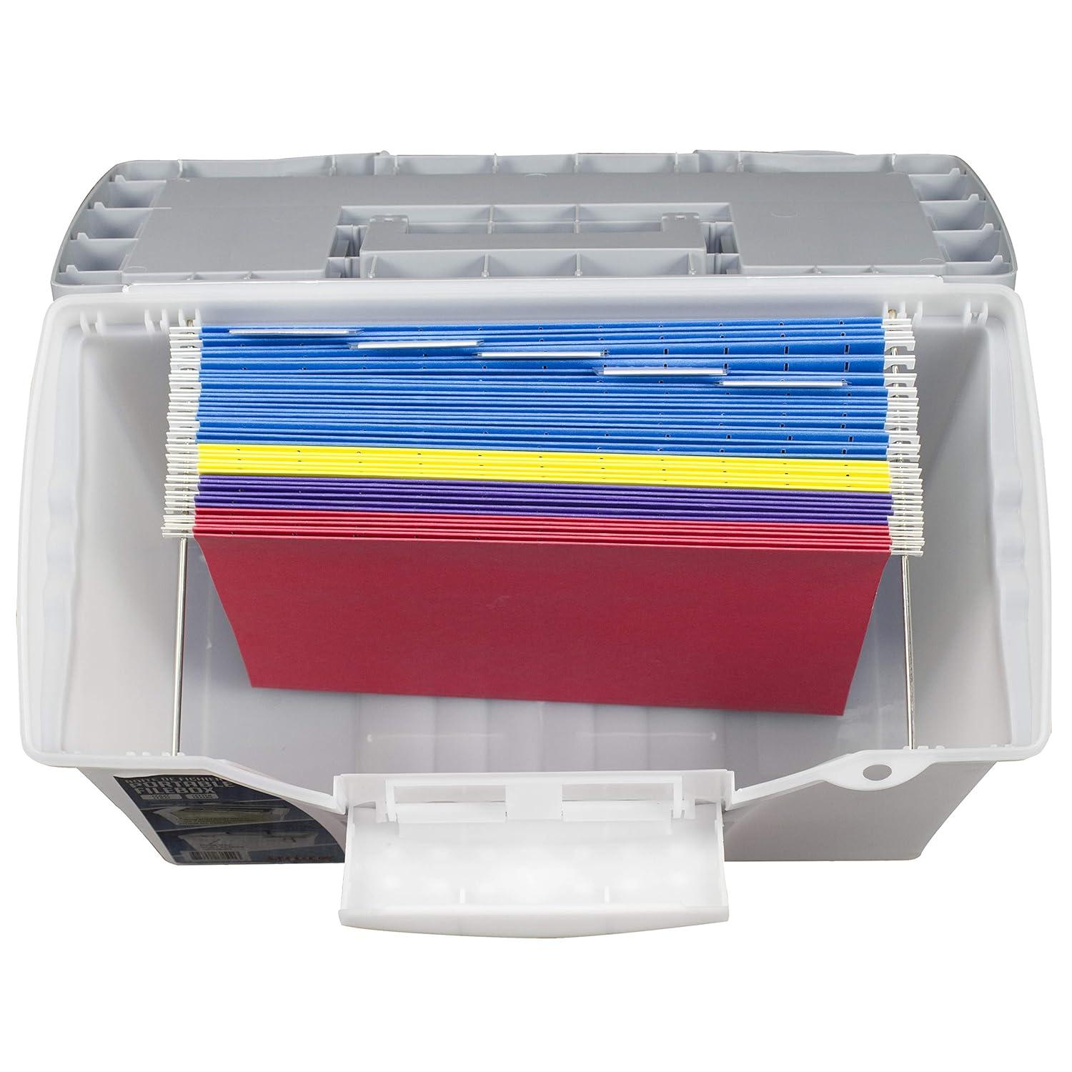 Portable Letter/Legal Filebox With Organizer Lid, Letter/Legal Files, 14.5" X 10.5" X 12", Clear/Silver