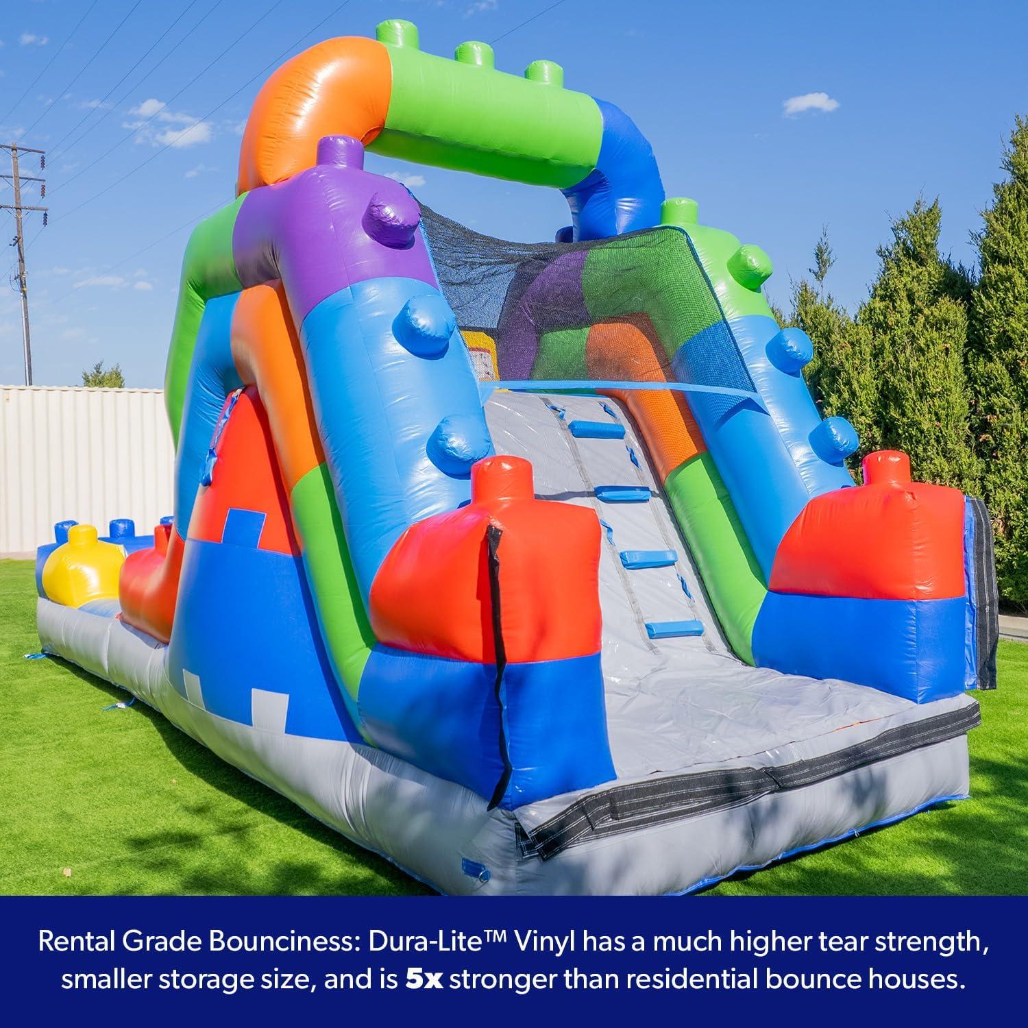 Herokiddo Block Party 12’ Tall Dual Lane Backload Inflatable Water Slide With Attached Pool, For Kids And Adults, Commercial Grade Pvc Vinyl, Outdoor Backyard Fun, Blow Up Water Park, (blower Included)
