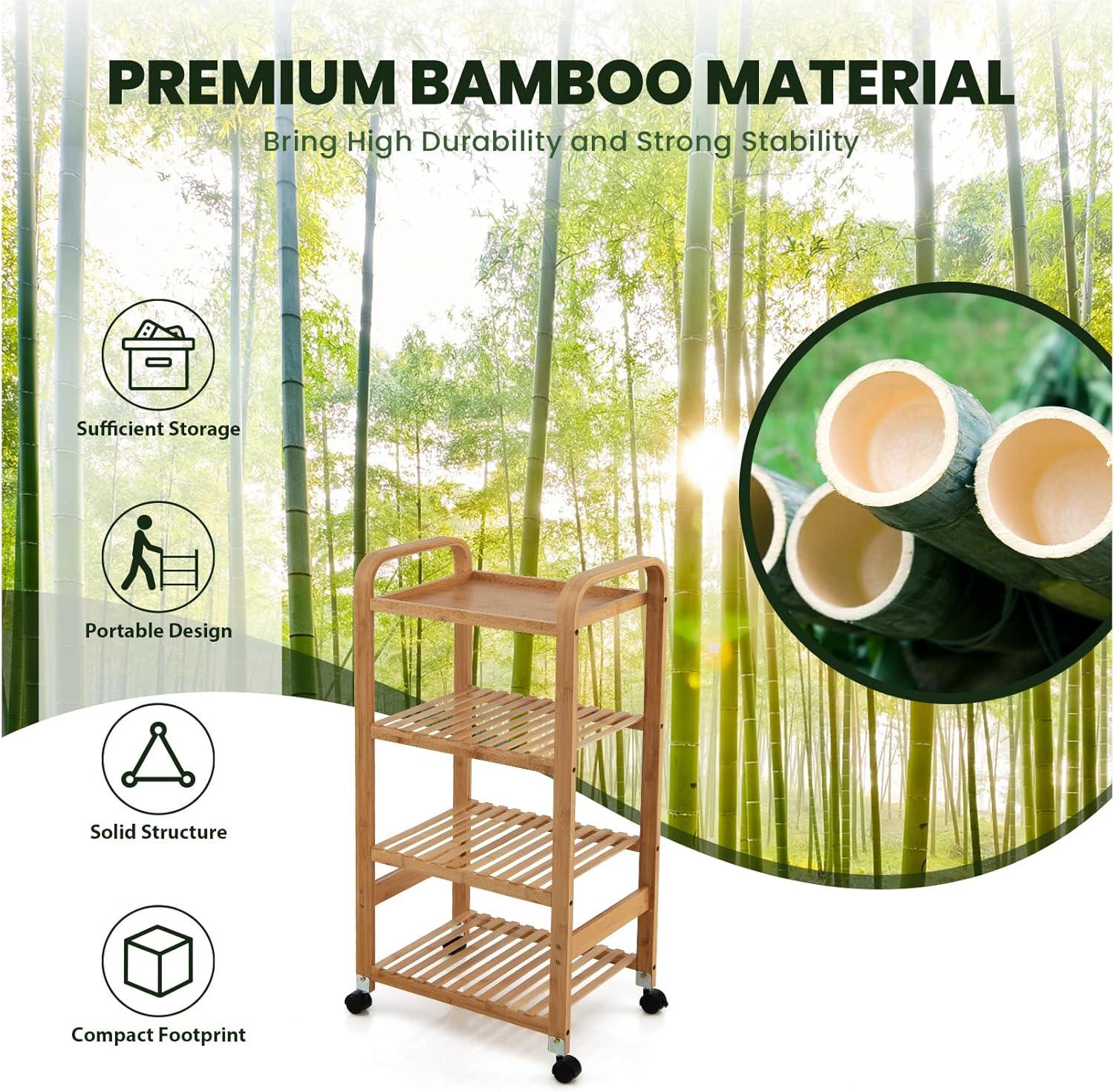 4-Tier Bamboo Kitchen Cart with Locking Casters