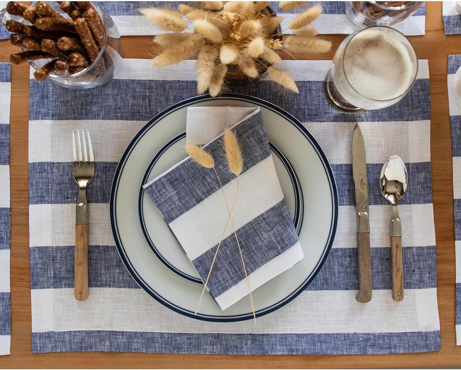 Solino Home Cabana Stripe - 100% Pure Linen Dinner Napkins (Set of 4)