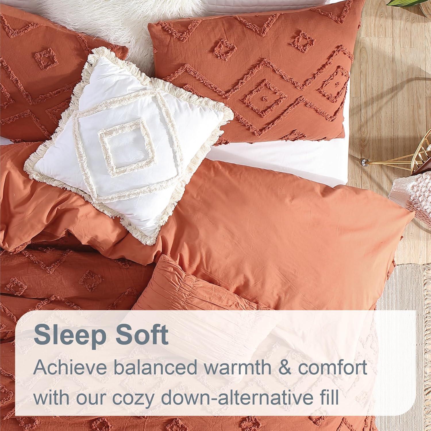 Swift Home Rukai 100% Cotton Diamond Clip Jacquard 3D Fringe Texture 5-Piece Comforter Set