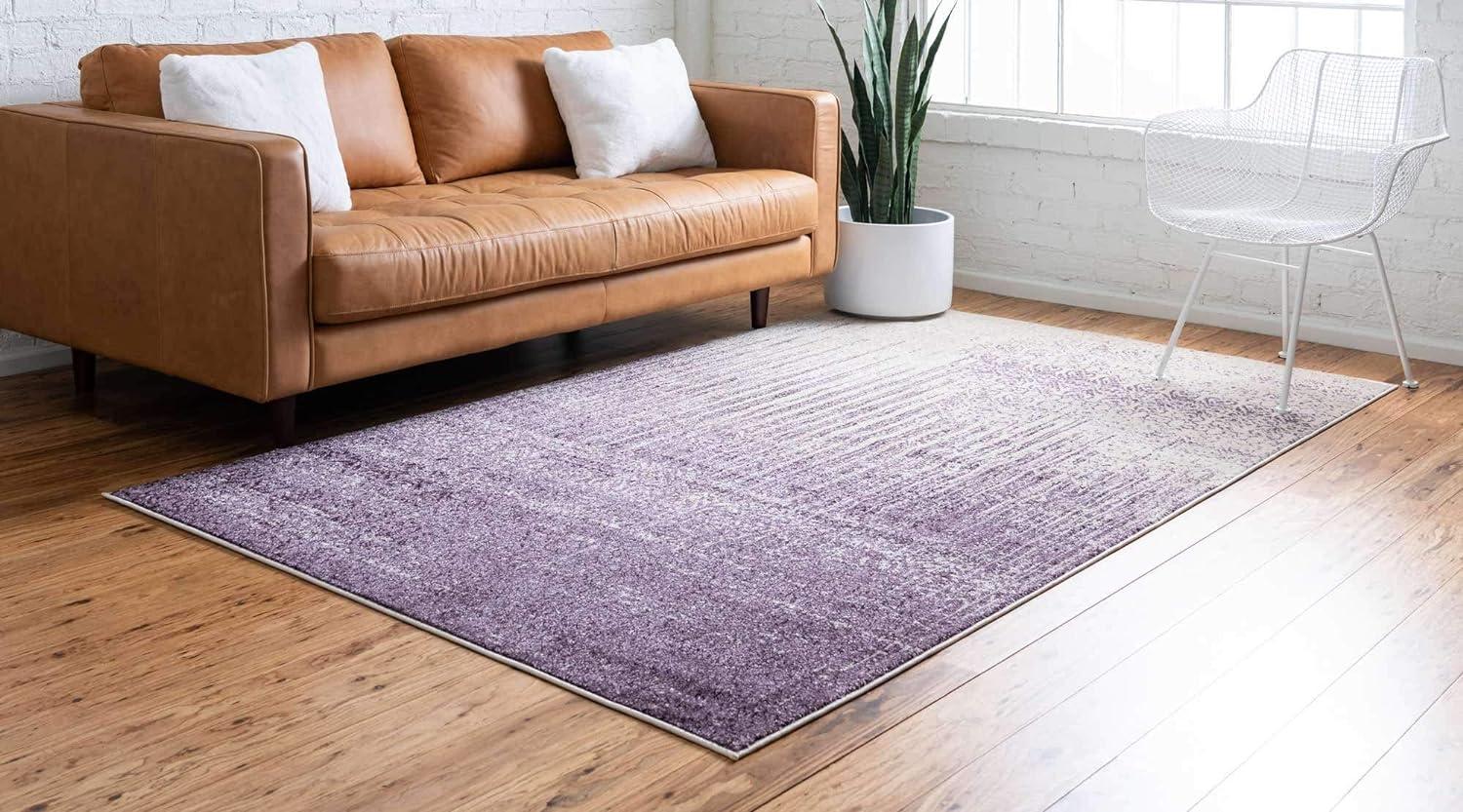 Purple and Ivory Low Pile Reversible Area Rug