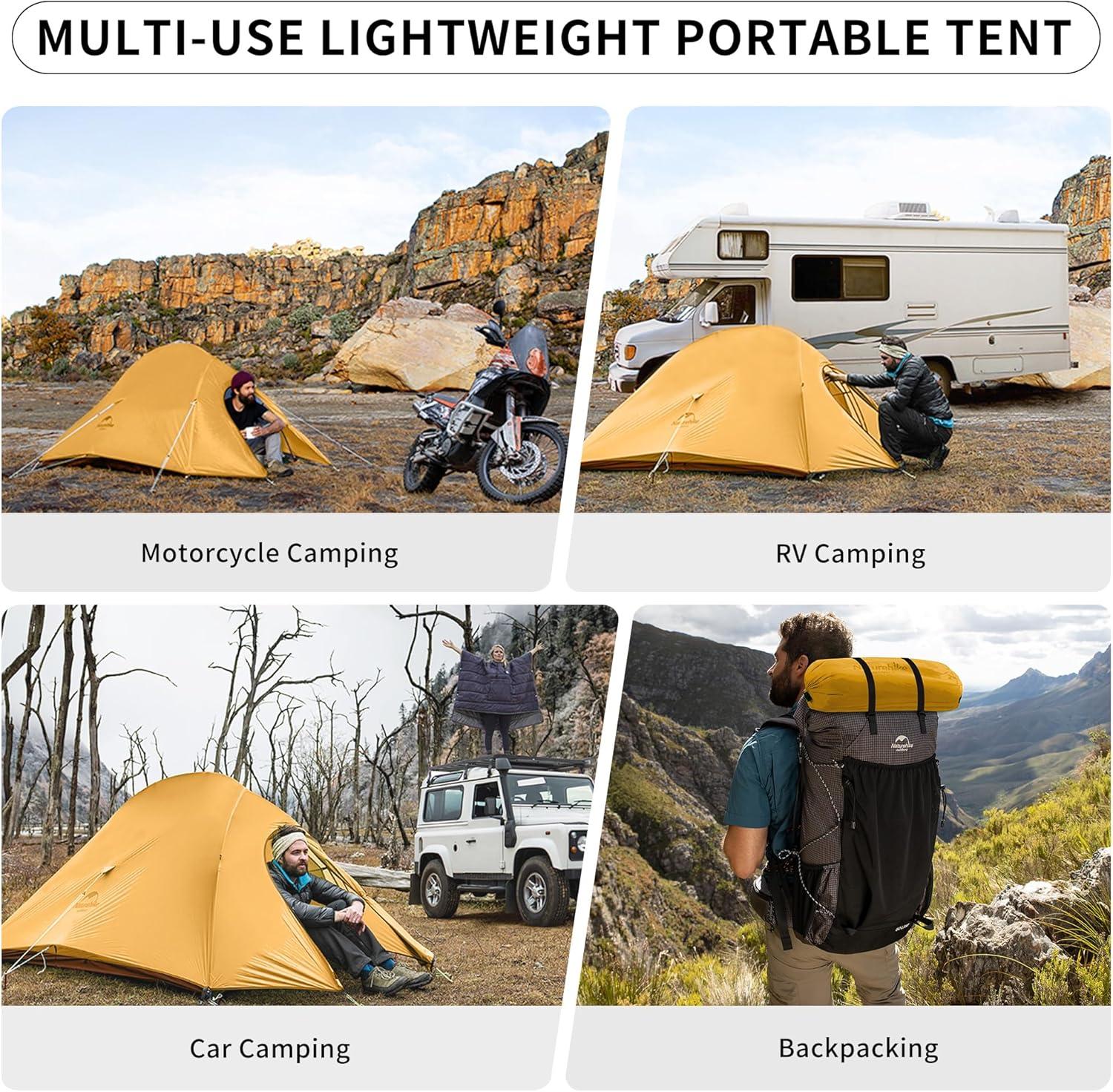 Naturehike, Cloud up Base-Lightweight Hiking Tent, Portable Outdoor Camping Tent,  Waterproof Backpacking Tent, Streamlined Design, Wind Resistance, 210T Polyester Tri-grid Wear-resistant Fabric