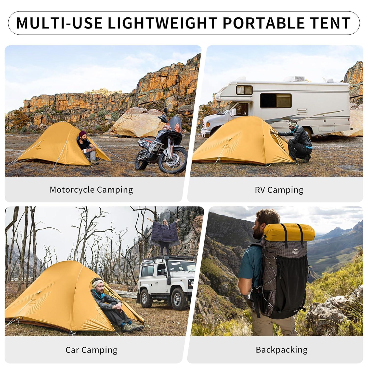 Naturehike, Cloud up Base-Lightweight Hiking Tent, Portable Outdoor Camping Tent,  Waterproof Backpacking Tent, Streamlined Design, Wind Resistance, 210T Polyester Tri-grid Wear-resistant Fabric