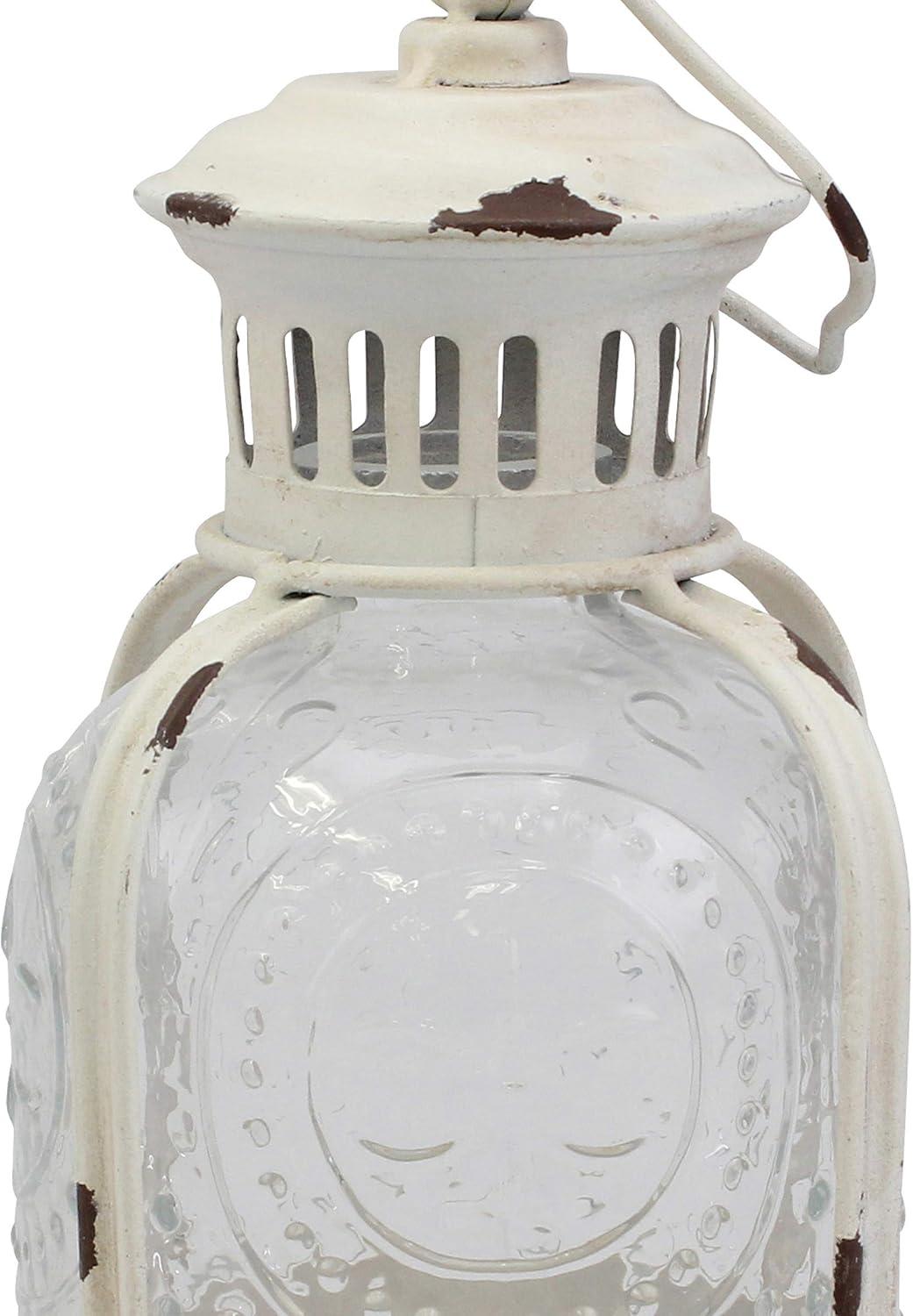 Stonebriar Indoor 10" Vintage Metal and Glass Candle Lantern, White