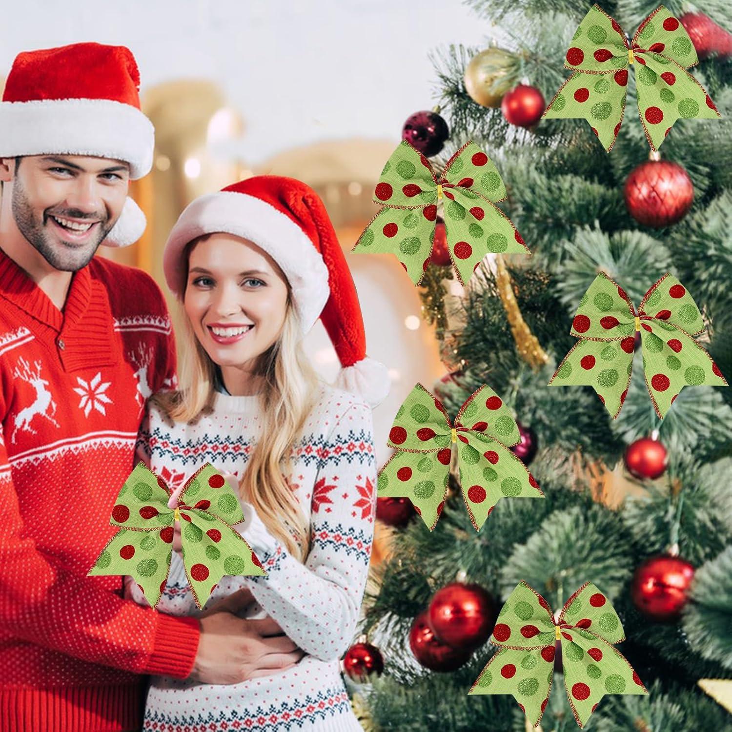 Sandistore Cute Cars 12pcs Christmas Tree Bows Ornaments 6 Inch Large Christmas Wreath Bows Red Green Xmas Tree Bows Christmas Glitter Dot Bows Ribbons Decoration For Garland Diamonds for Crafts