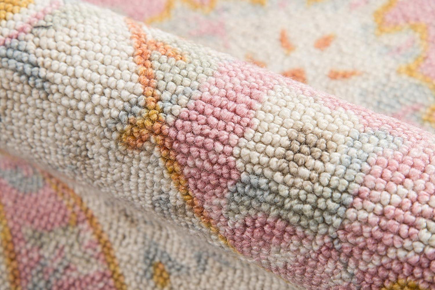 6'6"x9' Anatolia Riylnn Area Rug Pink - Momeni: Wool & Nylon, Bohemian Floral, Low Pile, Machine Made, Indoor Use