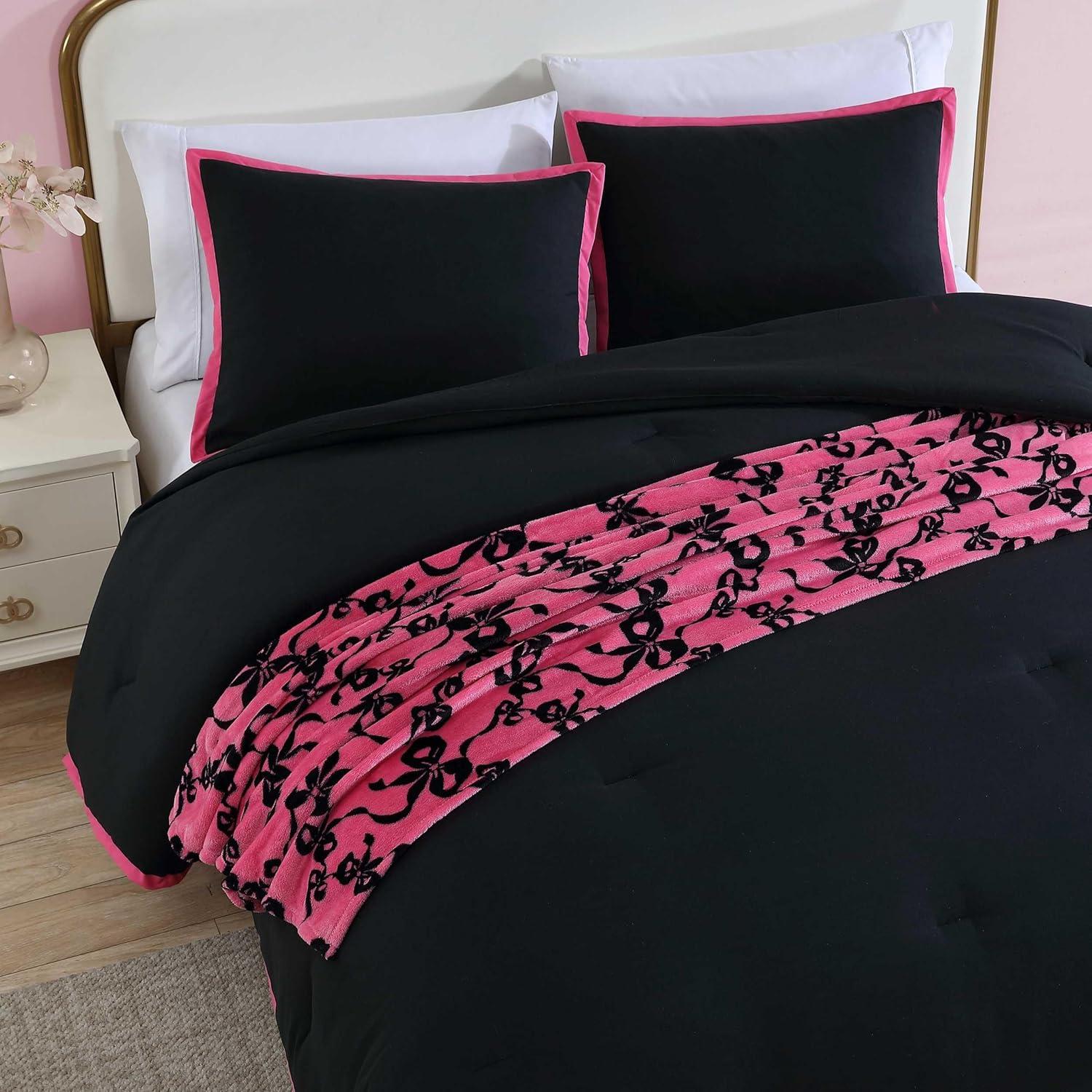 Betseyville Johnson Signature Hotel Solid Black King 4pc Comforter Sham Bonus Set