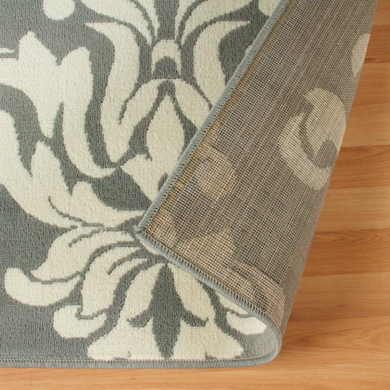 Superior Designer Casper Collection Area Rug, 8mm Pile Height with Jute Backing, Chic Tonal Damask Pattern, Anti-Static, Water-Repellent Rugs - Blue, 2'7" x 8' Runner Rug