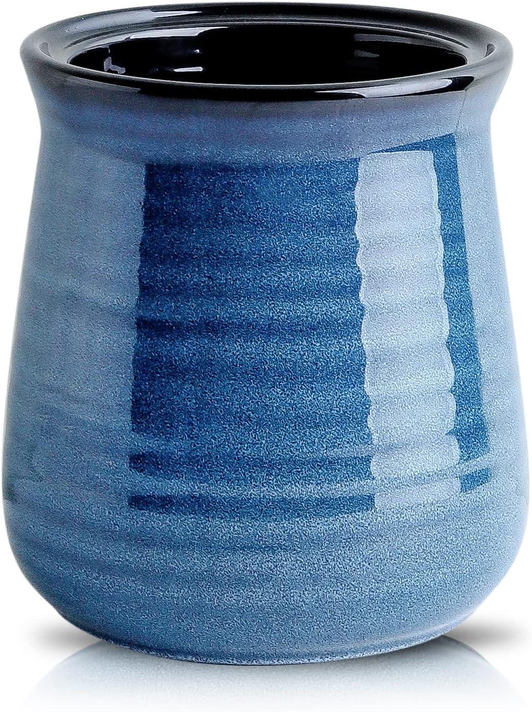 Blue Ceramic Rotating Utensil Holder Crock