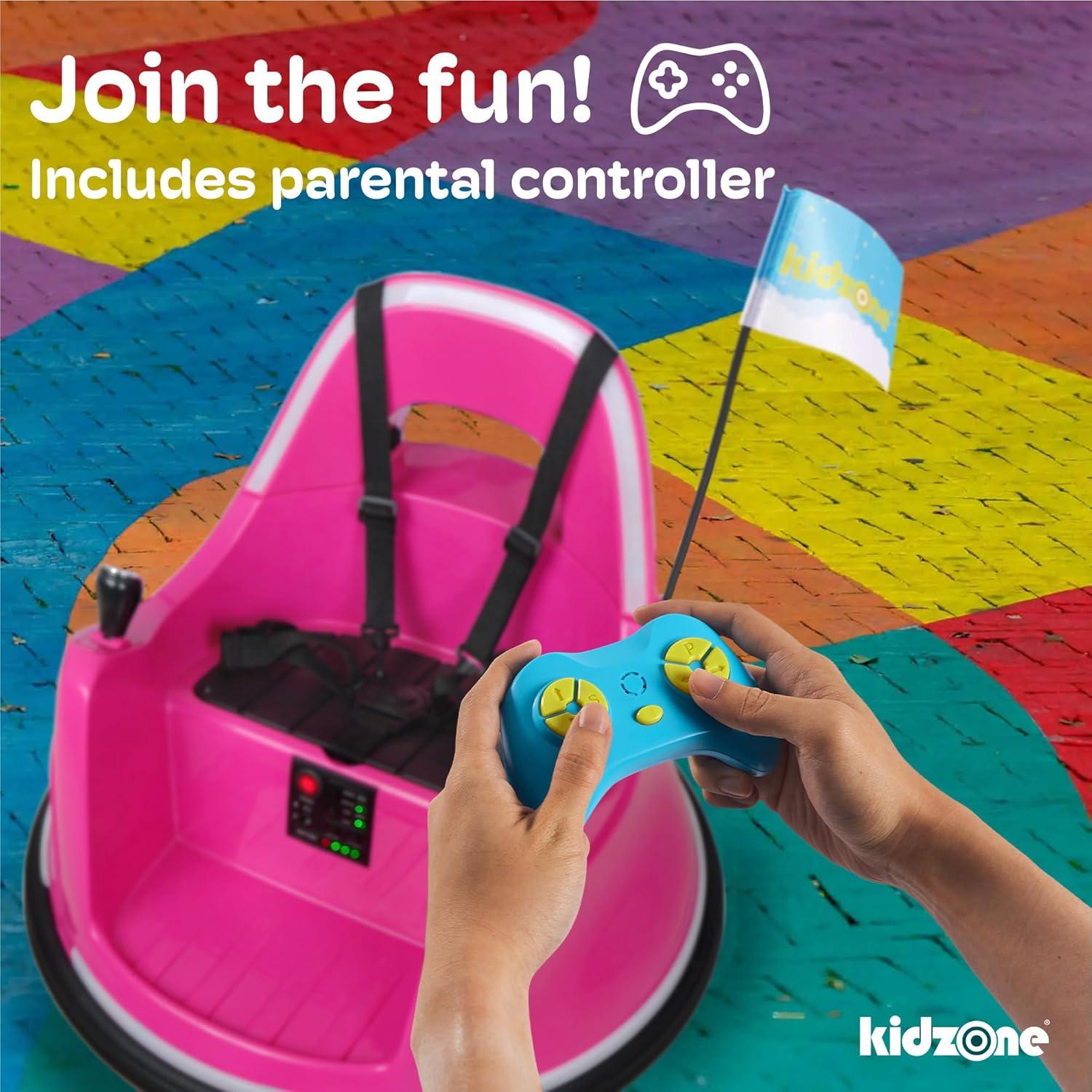 Kidzone WiFi Bumper Car for Toddler & Kids 1.5-6 Years Old, 2 Speeds 12V Electric Ride On Bumping Toy Gifts W/Remote Control, APP Control, LED Lights, Bluetooth, 360°Spin and DIY Sticker, Lemon Green