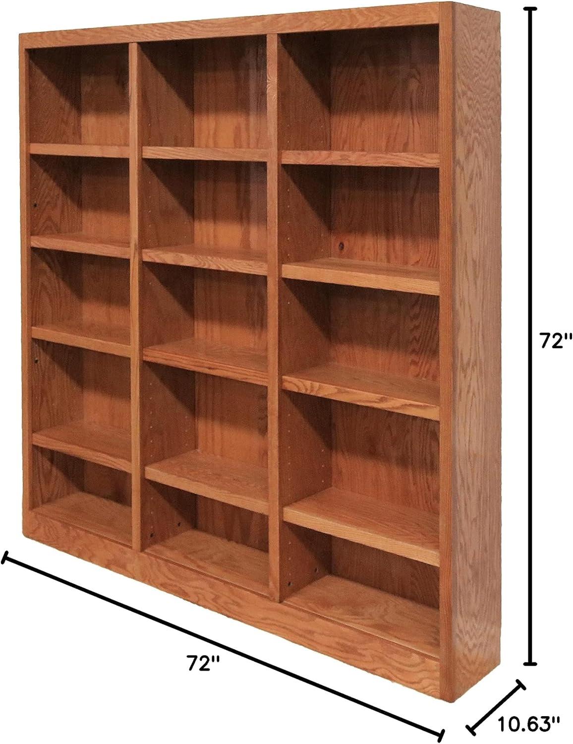 Concepts in Wood Traditional 72" Tall 15-Shelf Triple Wide Wood Bookcase in Oak