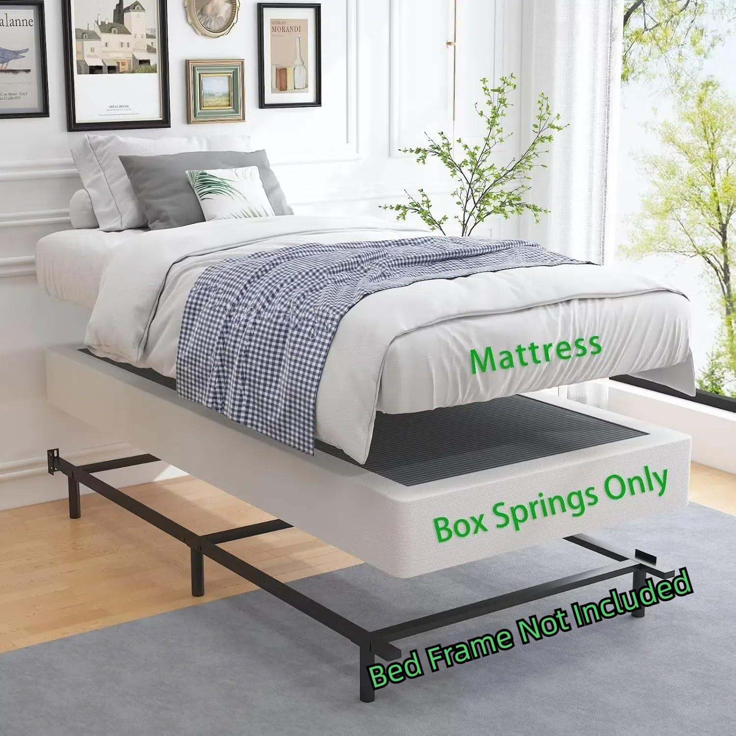 Mahtotopa 9 Inch Twin Box Spring High Profile Metal Frame Mattress Foundation With Fabric Cover