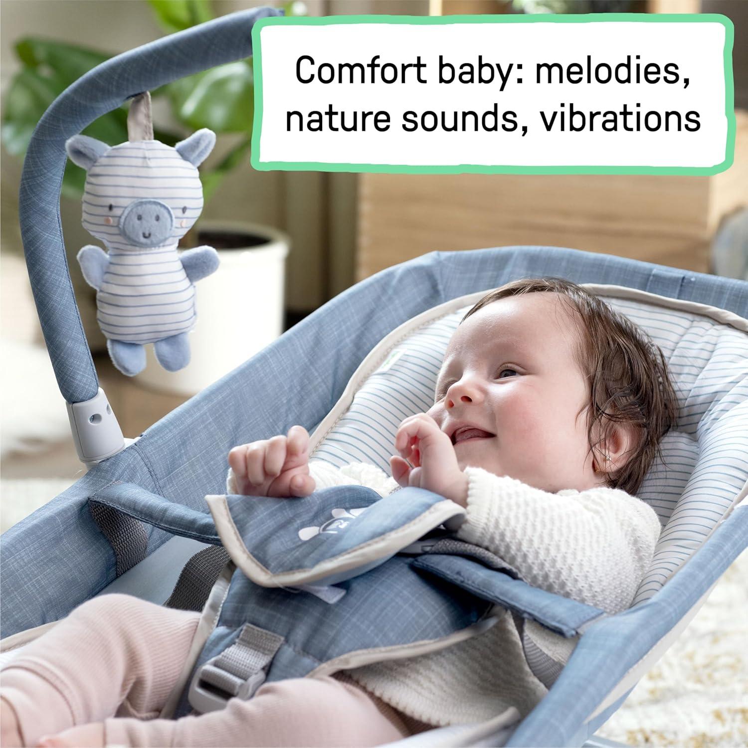 Ingenuity 2-in-1 Happy Belly Rock To Bounce Massage Baby Seat - Chambray