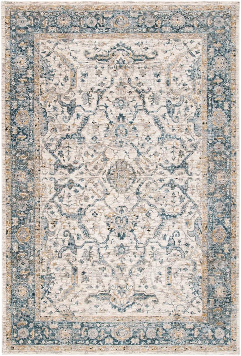 Ivory and Blue Synthetic Persian Style 5' x 8' Area Rug