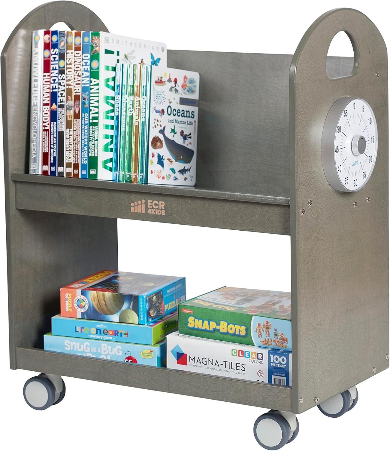 Grey Wash Birch Mobile Book Cart with Timer