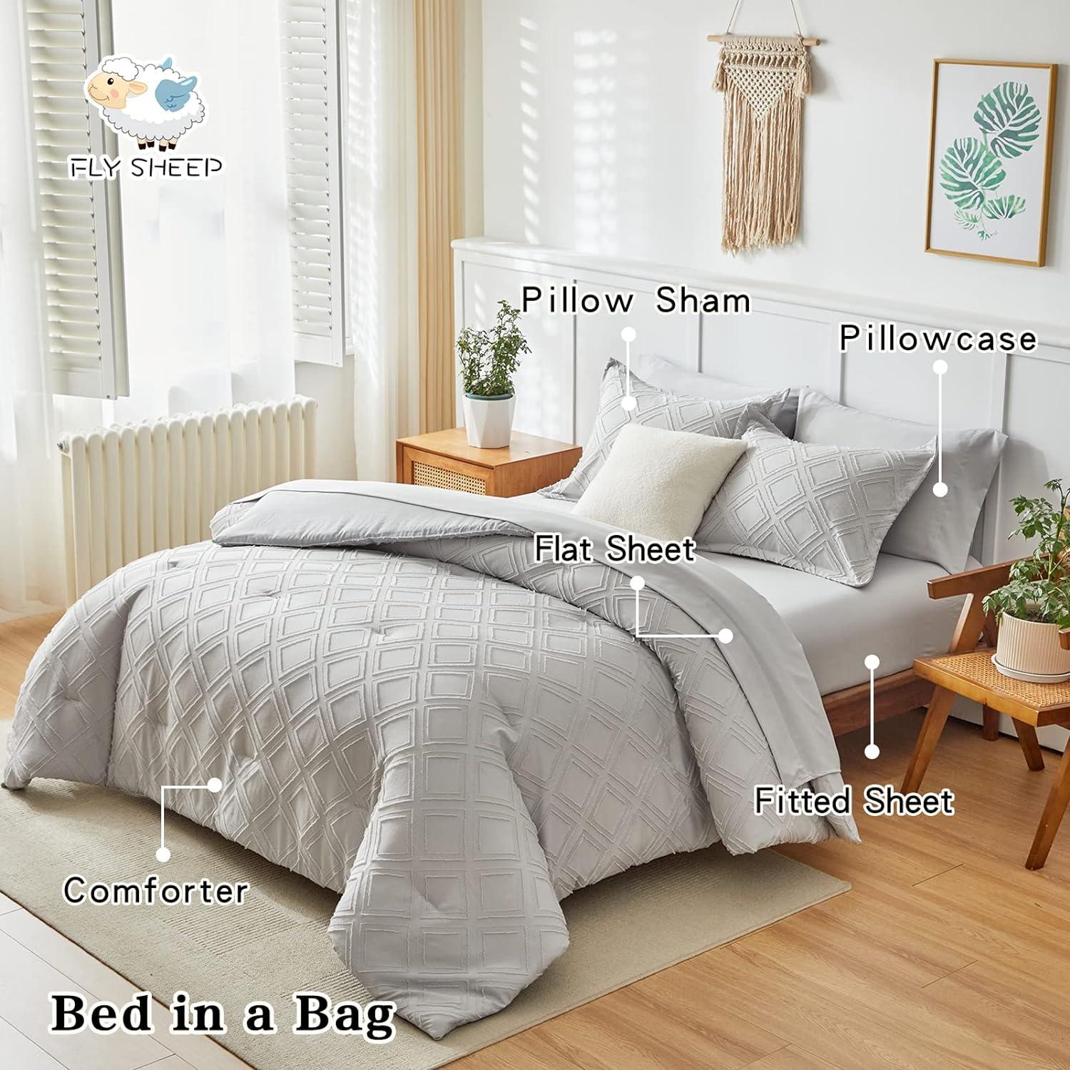 Light Grey Microfiber Queen Bed in a Bag Set