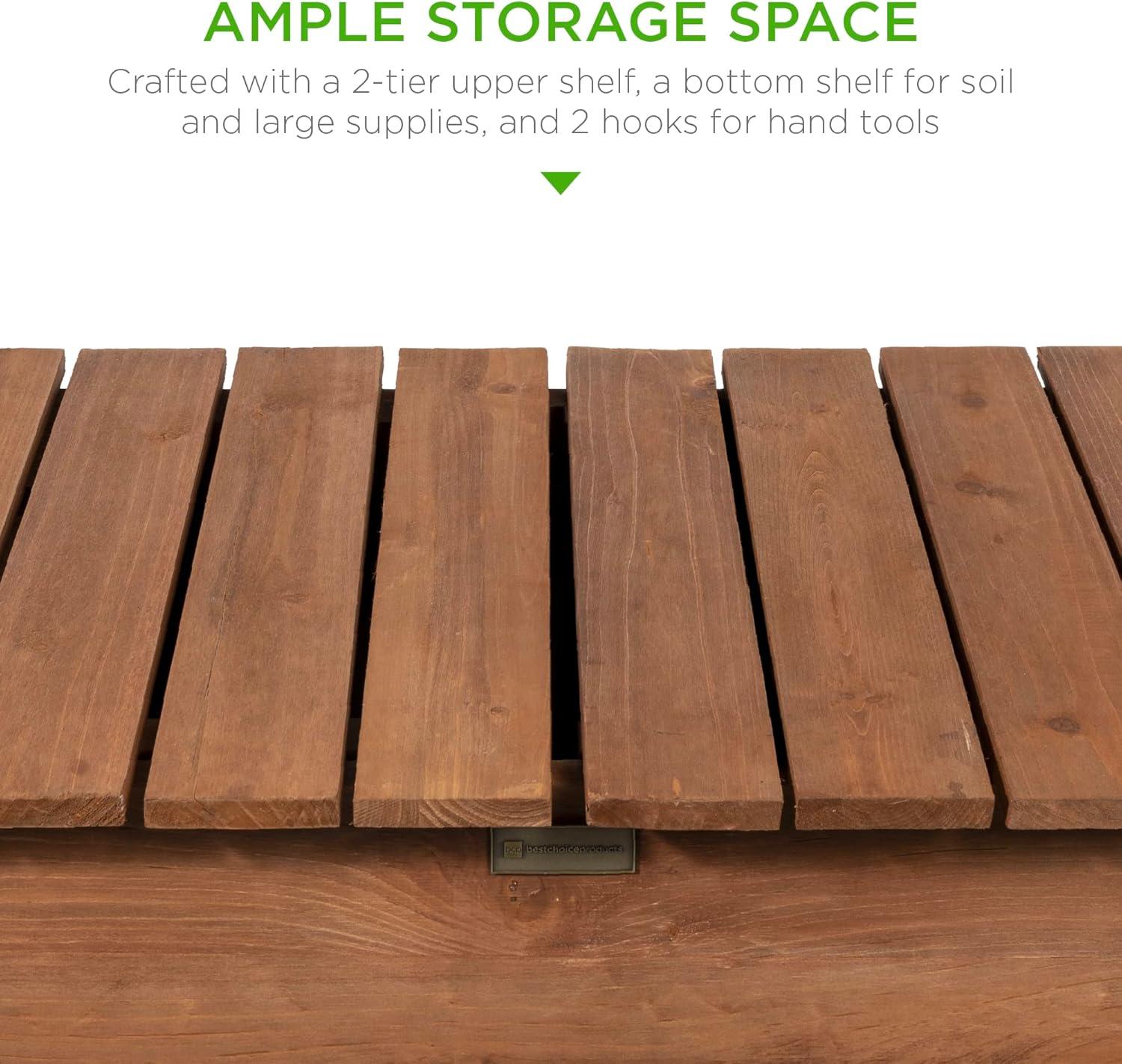 Best Choice Products Wood Garden Potting Bench Workstation Table w/ Sliding Tabletop, 4 Locking Wheels, Dry Sink - Brown