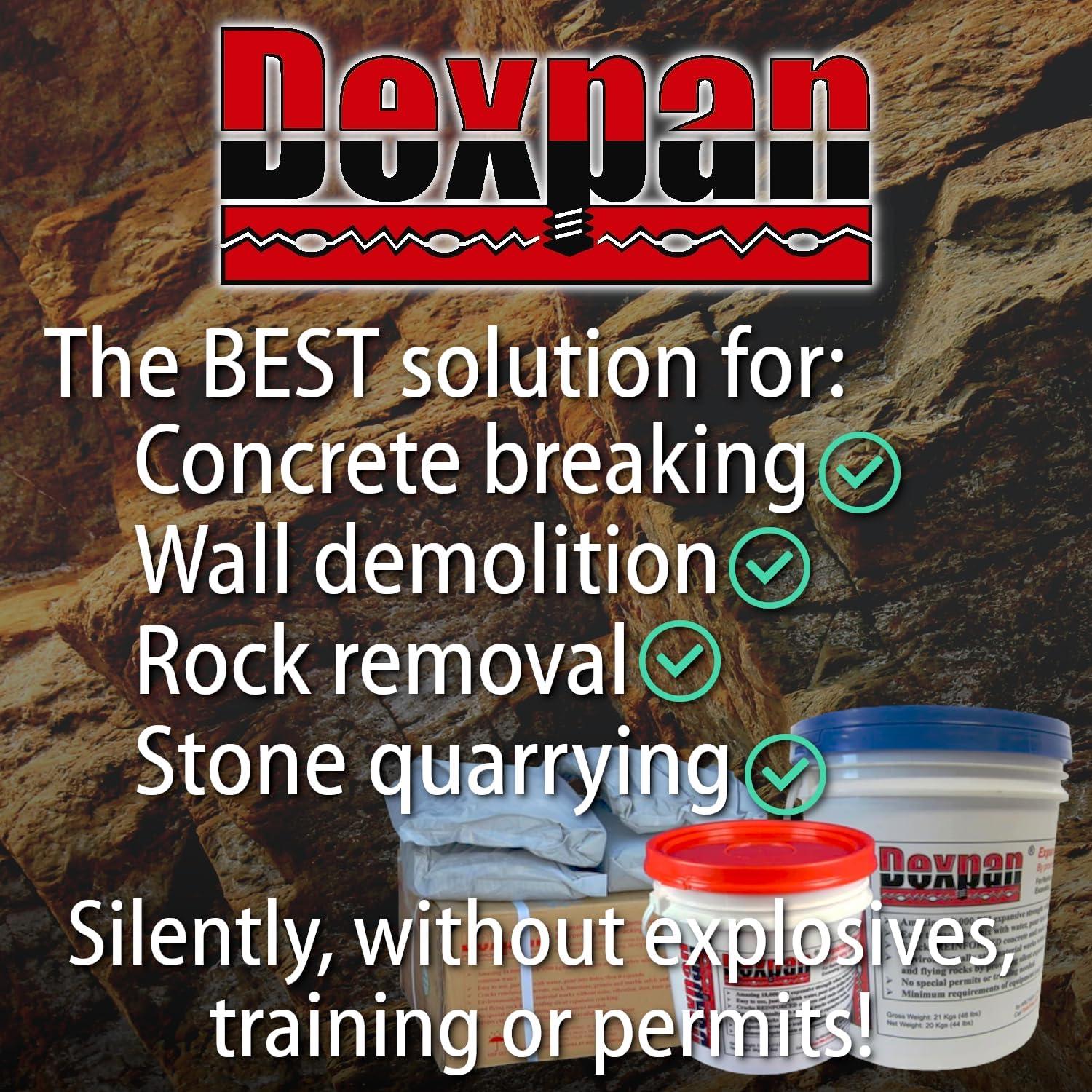 Dexpan Expansive Demolition Grout 44 Lb. Bucket for Rock Breaking, Concrete Cutting, Excavating. Alternative to Demolition Jack Hammer Breaker, Jackhammer, Concrete Saw, Rock Drill (DEXPAN44BKT2)