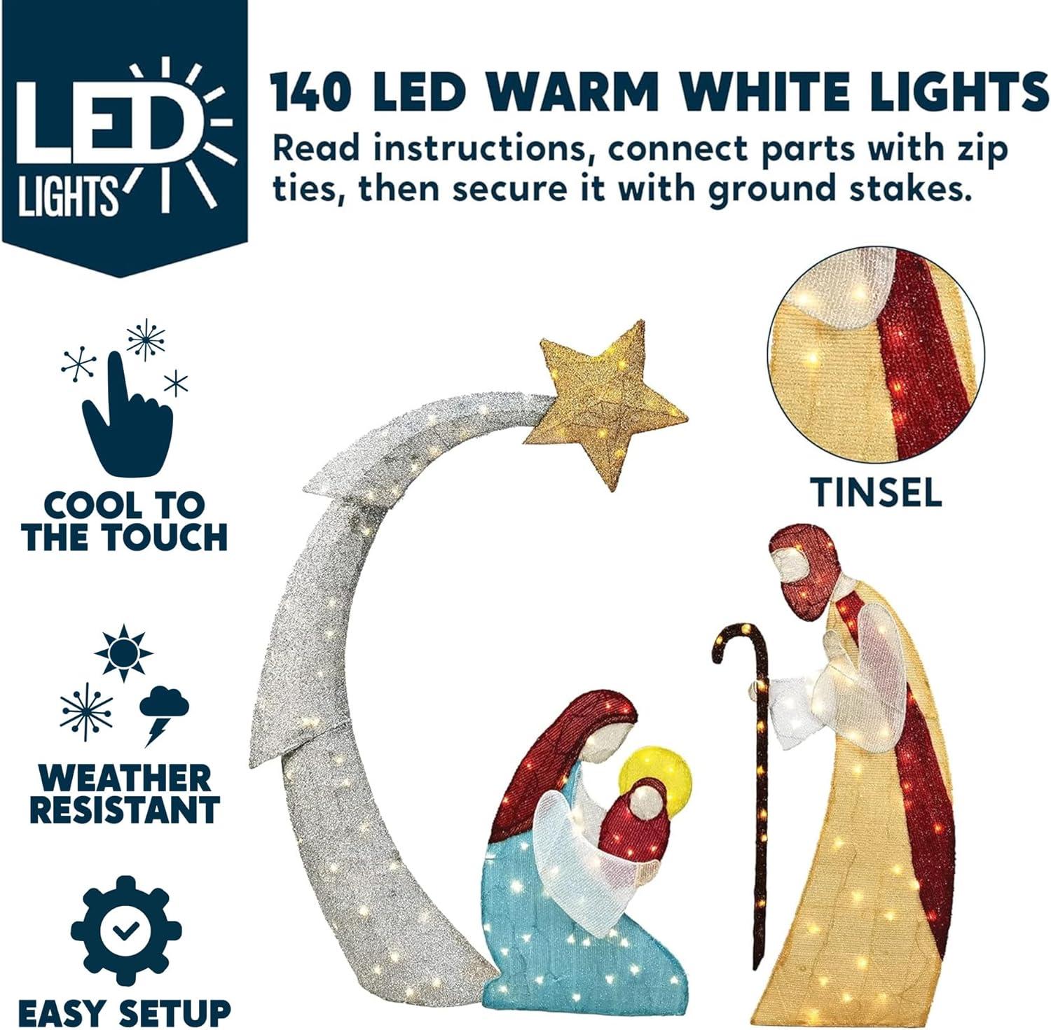 Joiedomi 5FT Christmas Nativity Scene Yard Light with Pre-Lit LED Lights for Indoor Outdoor Garden, Lawn, Christmas Event, Christmas Eve Night Decoration