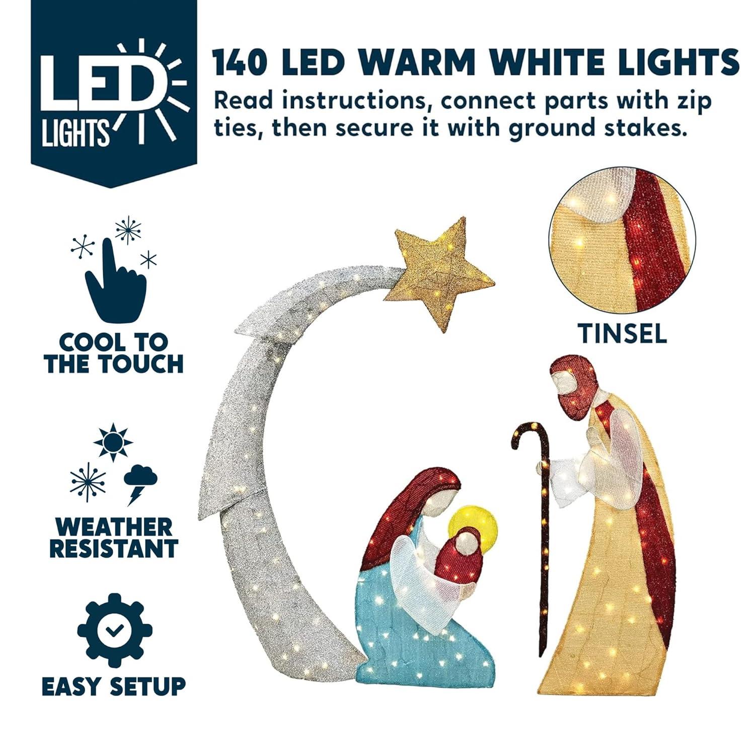 Joiedomi 5FT Christmas Nativity Scene Yard Light with Pre-Lit LED Lights for Indoor Outdoor Garden, Lawn, Christmas Event, Christmas Eve Night Decoration