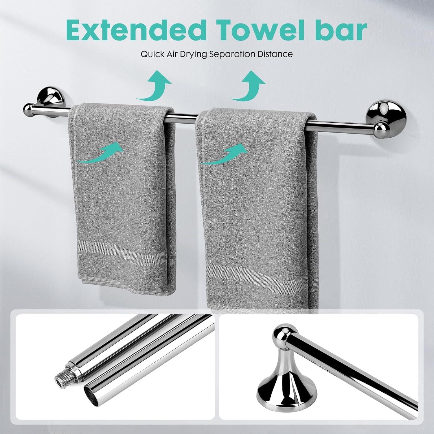 4-Piece Bathroom Hardware Accessory Set With 24" Towel Bar (Chrome Finish)
