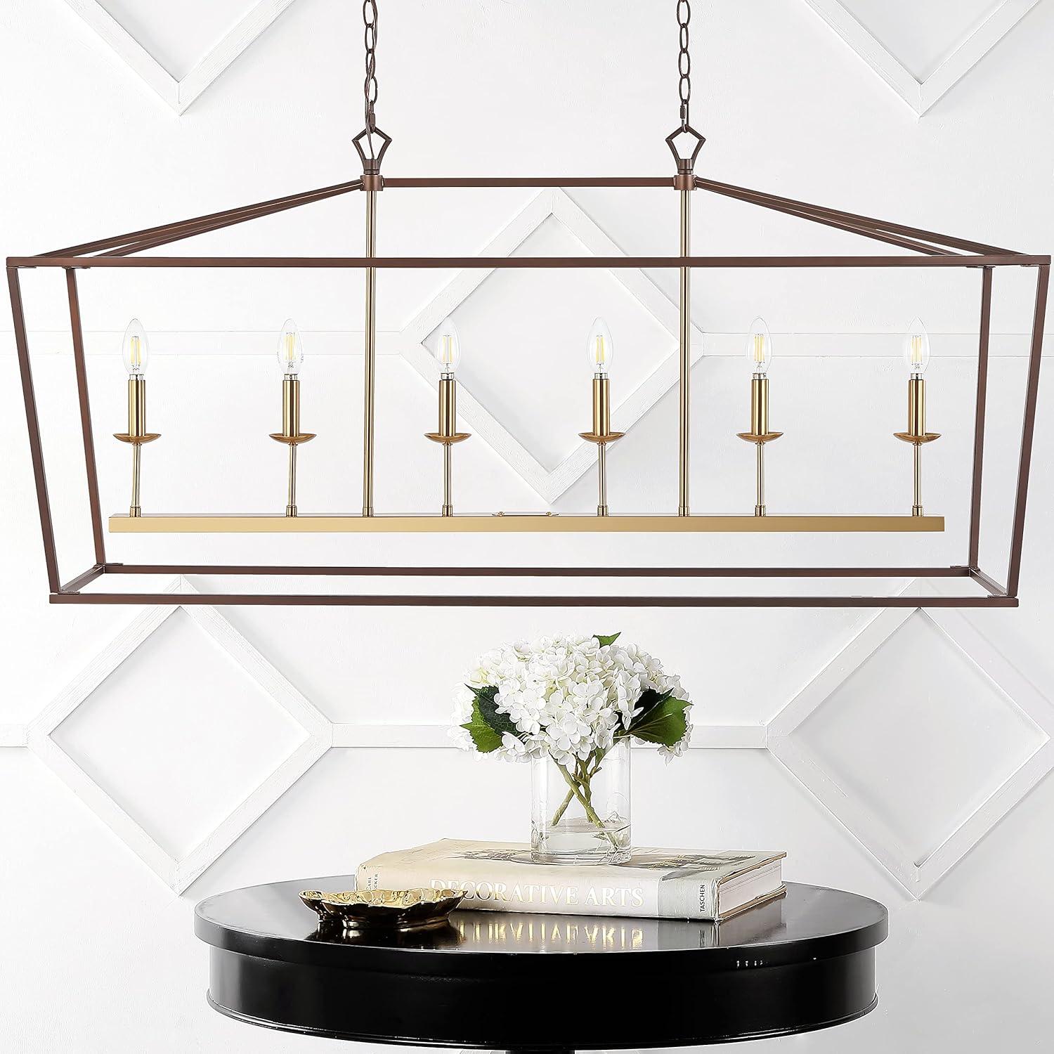 Transitional Geometric Bronze 6-Candle Pendant Light