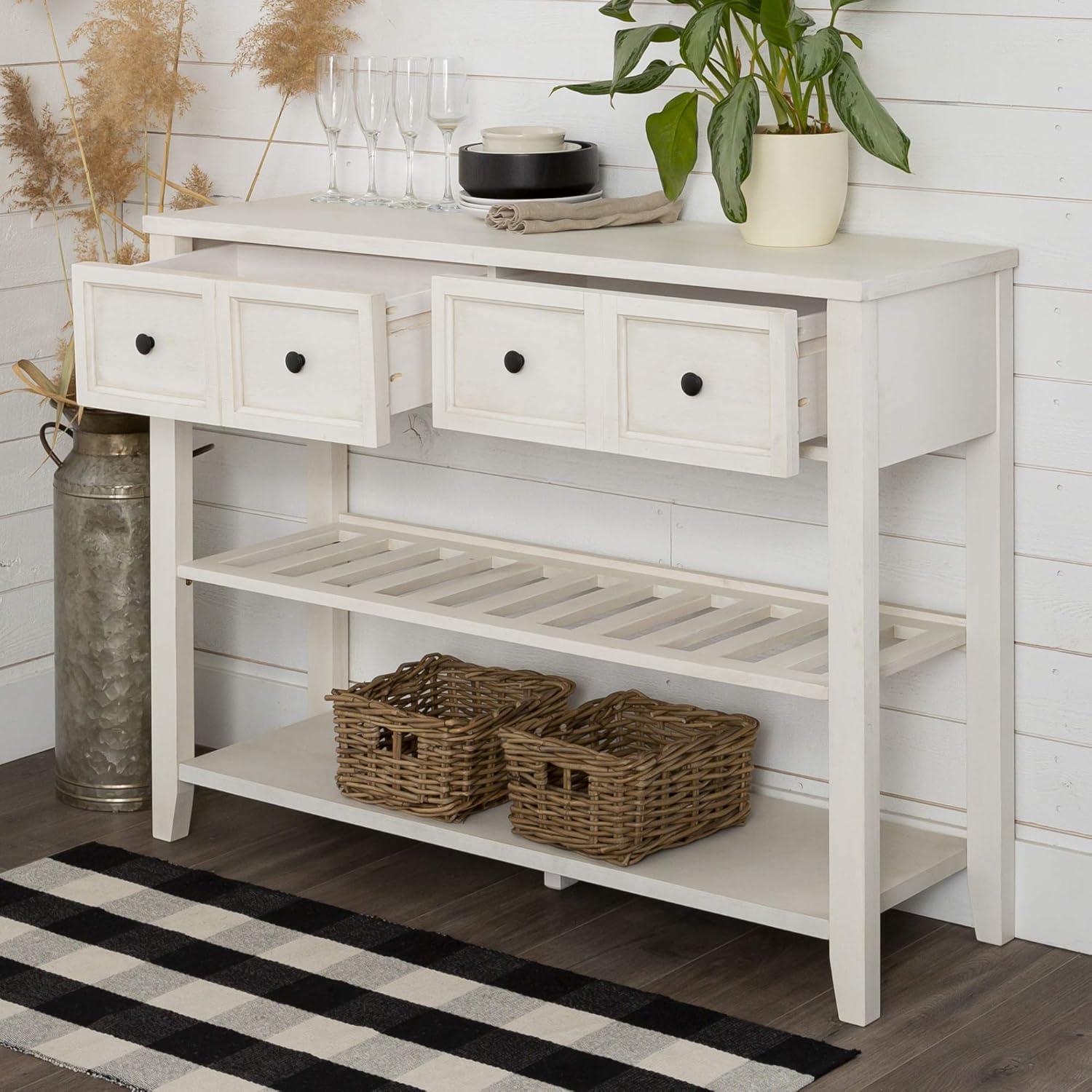Walker Edison Modern Farmhouse Wood Buffet Sideboard Entryway Serving Storage Cabinet Doors-Dining Room Console, 48 Inch, White