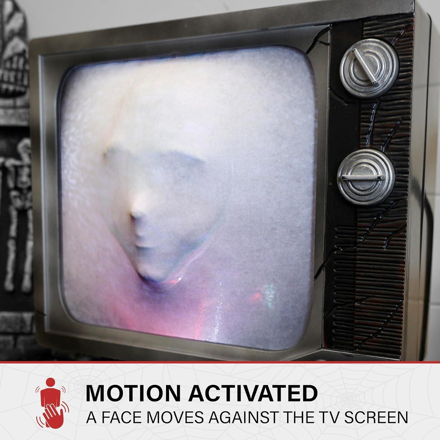 Haunted Hill Farm 11.8" H 4.7 lbs Haunted TV Animatronic White LED lights, Halloween Decor, HHHAUNTTV-1FLSA