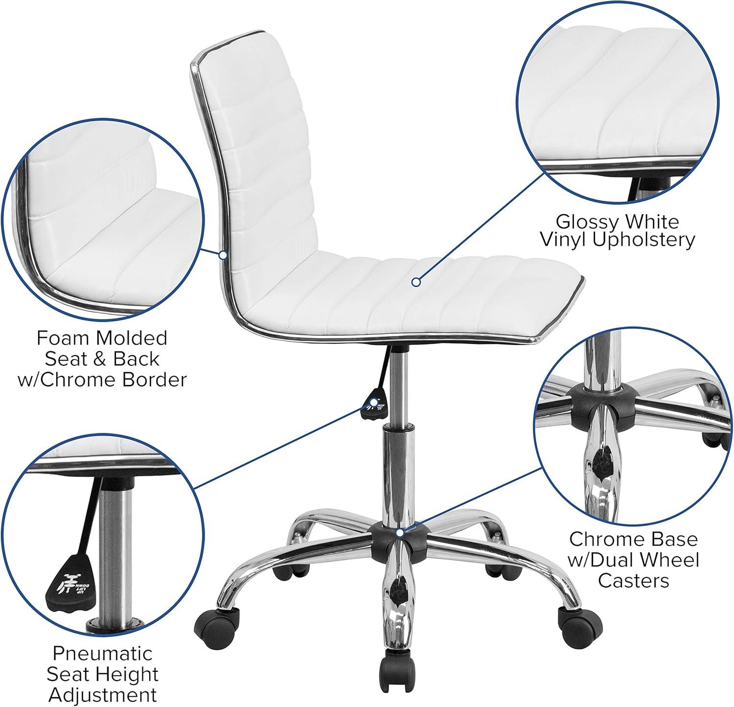 Flash Furniture Low Back Designer Armless White Ribbed Swivel Task Office Chair