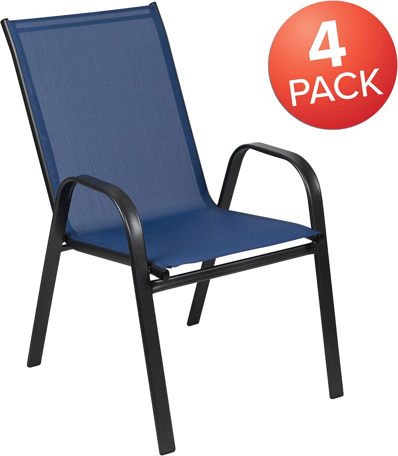 Flash Furniture 4 Pack Brazos Series Navy Outdoor Stack Chair with Flex Comfort Material and Metal Frame