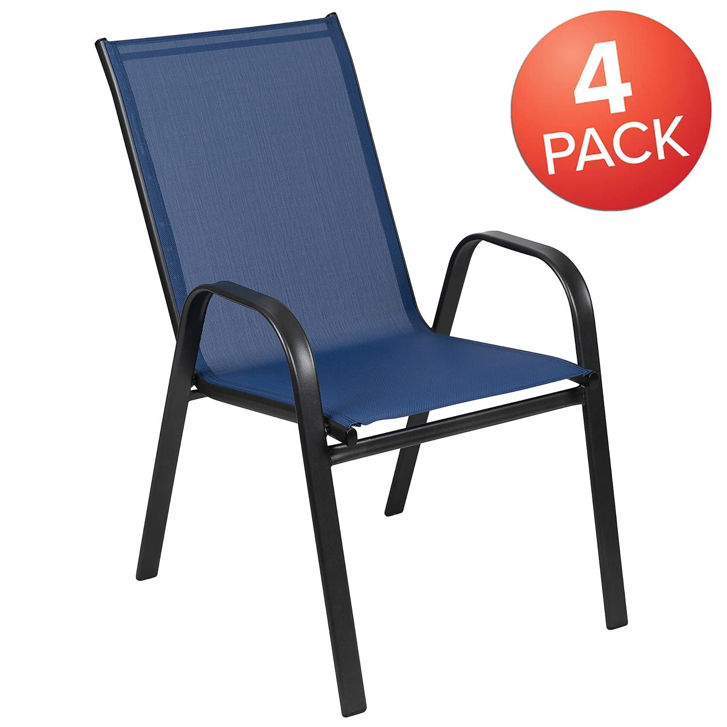 Flash Furniture 4 Pack Brazos Series Navy Outdoor Stack Chair with Flex Comfort Material and Metal Frame
