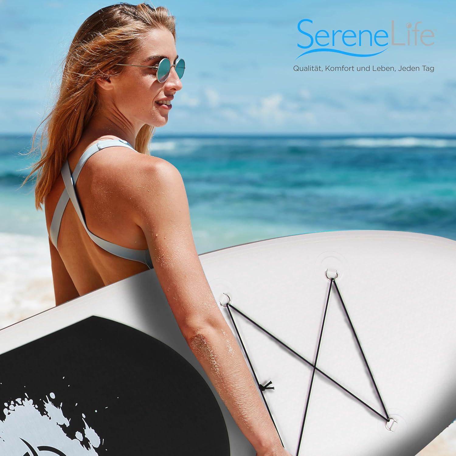 SereneLife 10.5' Inflatable Stand-Up Paddle Board with Accessories - SLSUPB06, Black and Light gray