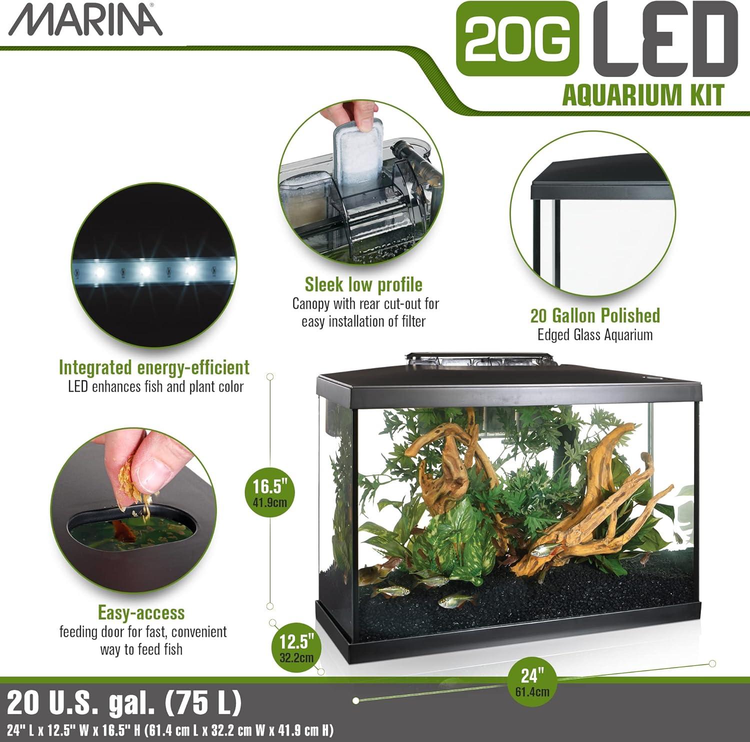 Marina Aquarium LED Fish Tank Kit 20 Gallons, Made of Glass