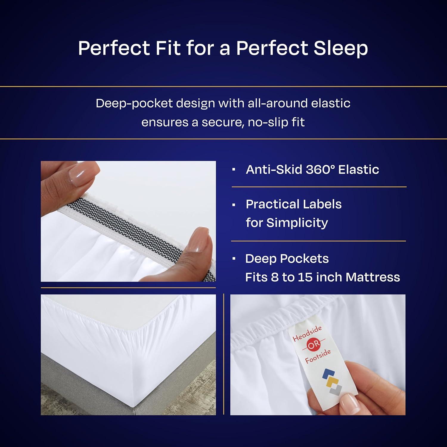 Luxury 1000 Thread Count Bed Sheets Set - 100% Cotton Sateen - Soft, Thick & Deep Pocket by California Design Den - Bright White, Split King