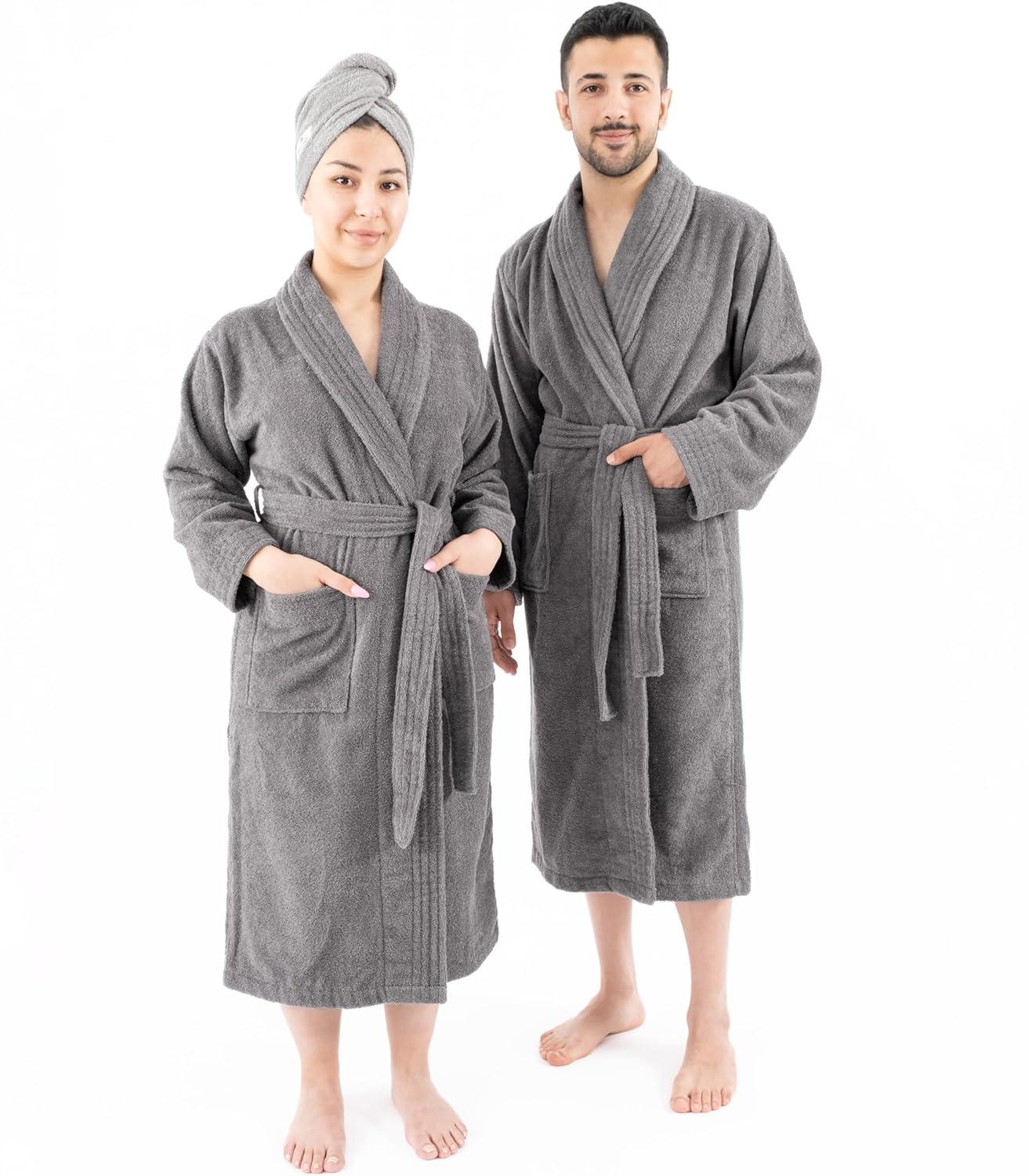 American Soft Linen, 100% Cotton Robes for Women and Men, 1 Piece Soft Lightweight Adult Couple Bathrobes, Medium - Gray