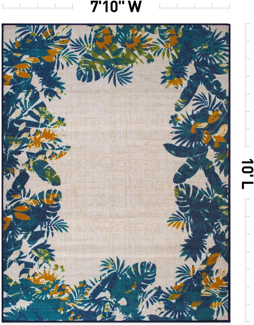 Multi Floral Border Synthetic Indoor/Outdoor Area Rug