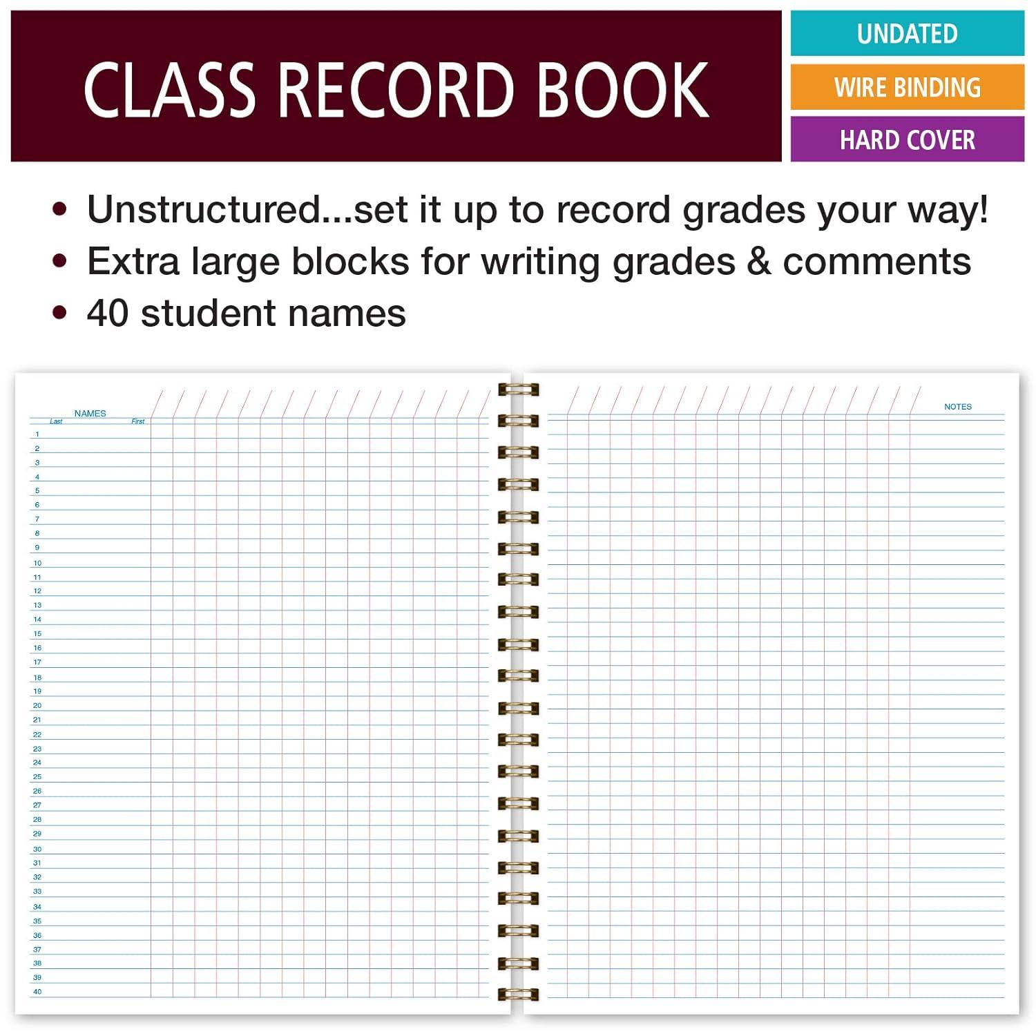 Elan Publishing Company HARDCOVER 6 Period Teacher Lesson Plan - Days Vertically Down The Side with Bonus Clip-in Bookmark (Rainbow Gold Marble)