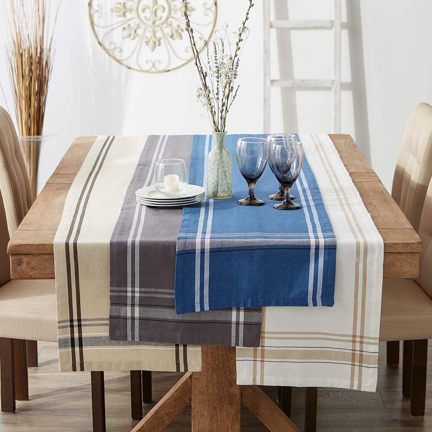 Beige and Black Cotton Stripe Table Runner, 14x108 Inches