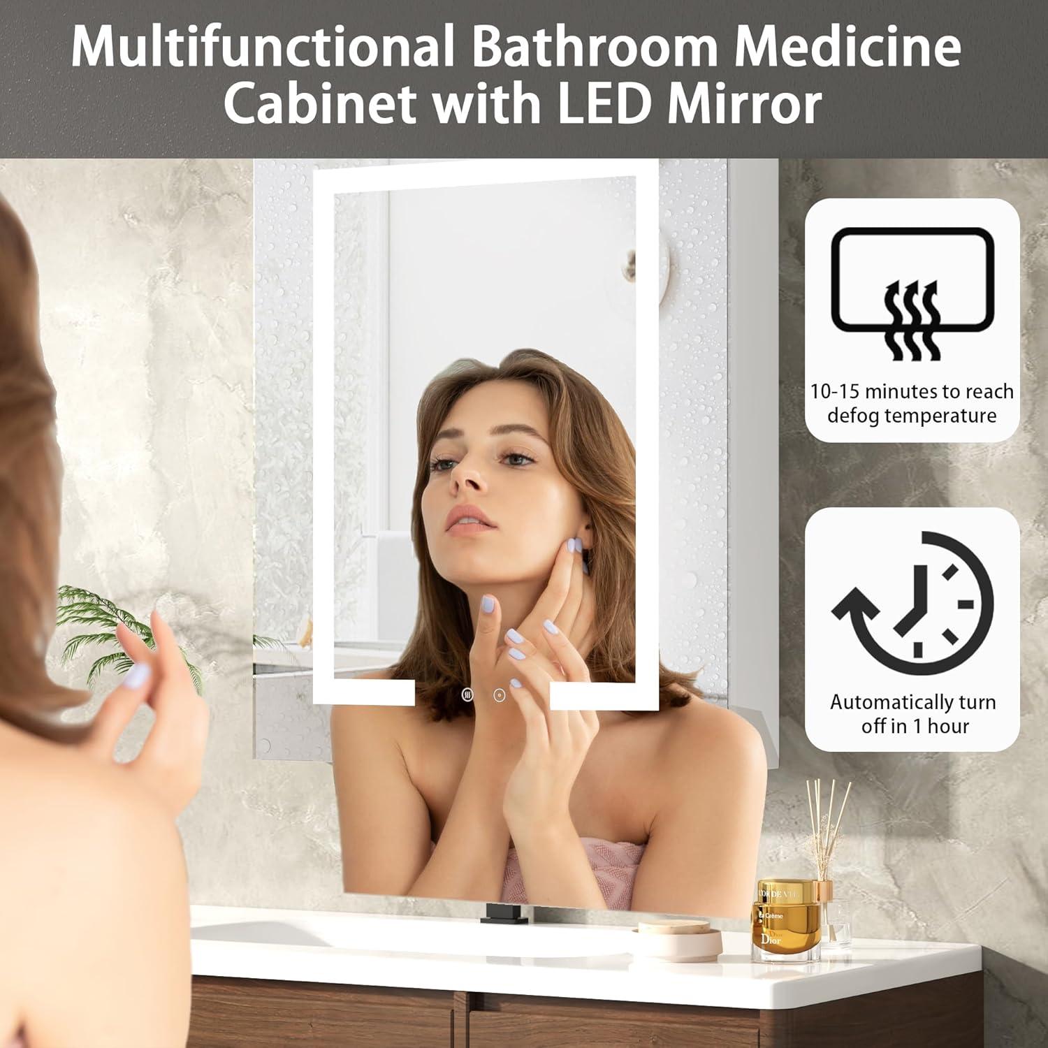 Ebern Designs Christhilde Medicine Cabinet with LED Mirror for Bathroom, Defog, Stepless Dimming, 3 Color Change, 2 Outlets, 2USB & Reviews | Wayfair