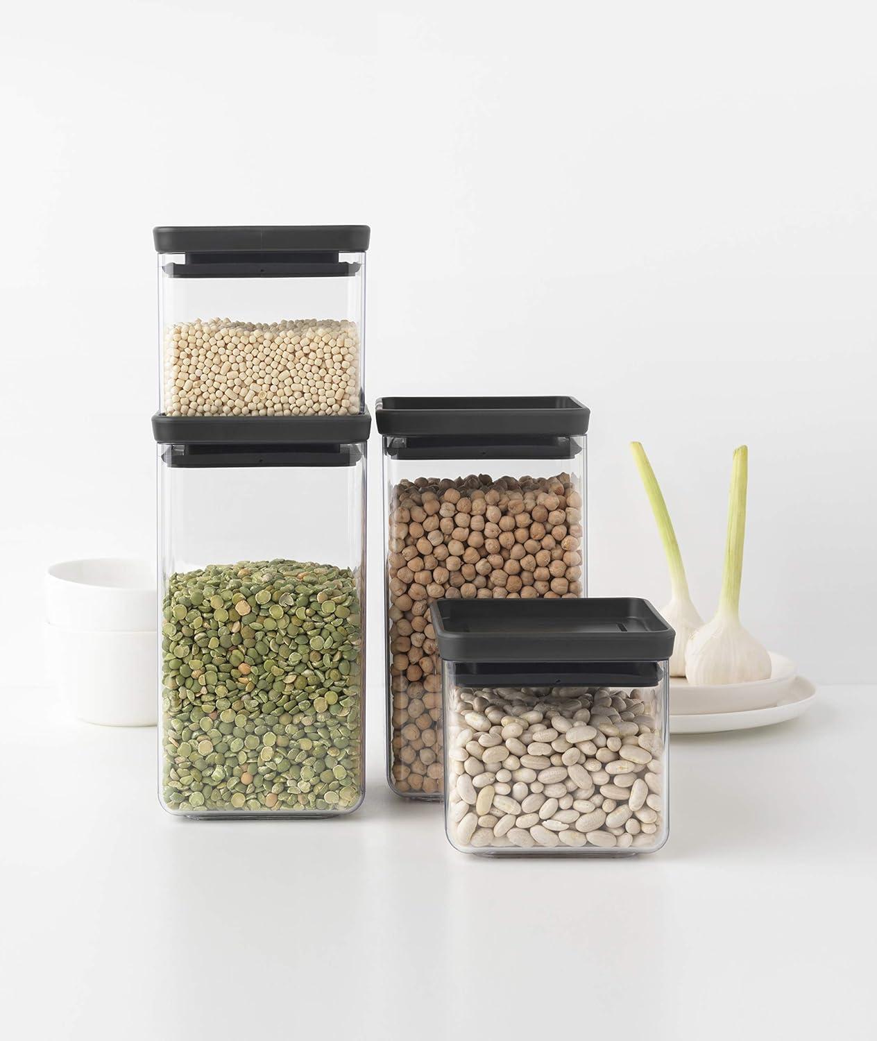 Brabantia Brabantia Set of 4 Tasty+ Stackable Square Canisters - 2 x 0.7 Quart (0.7L) & 2 x 1.7 Quart