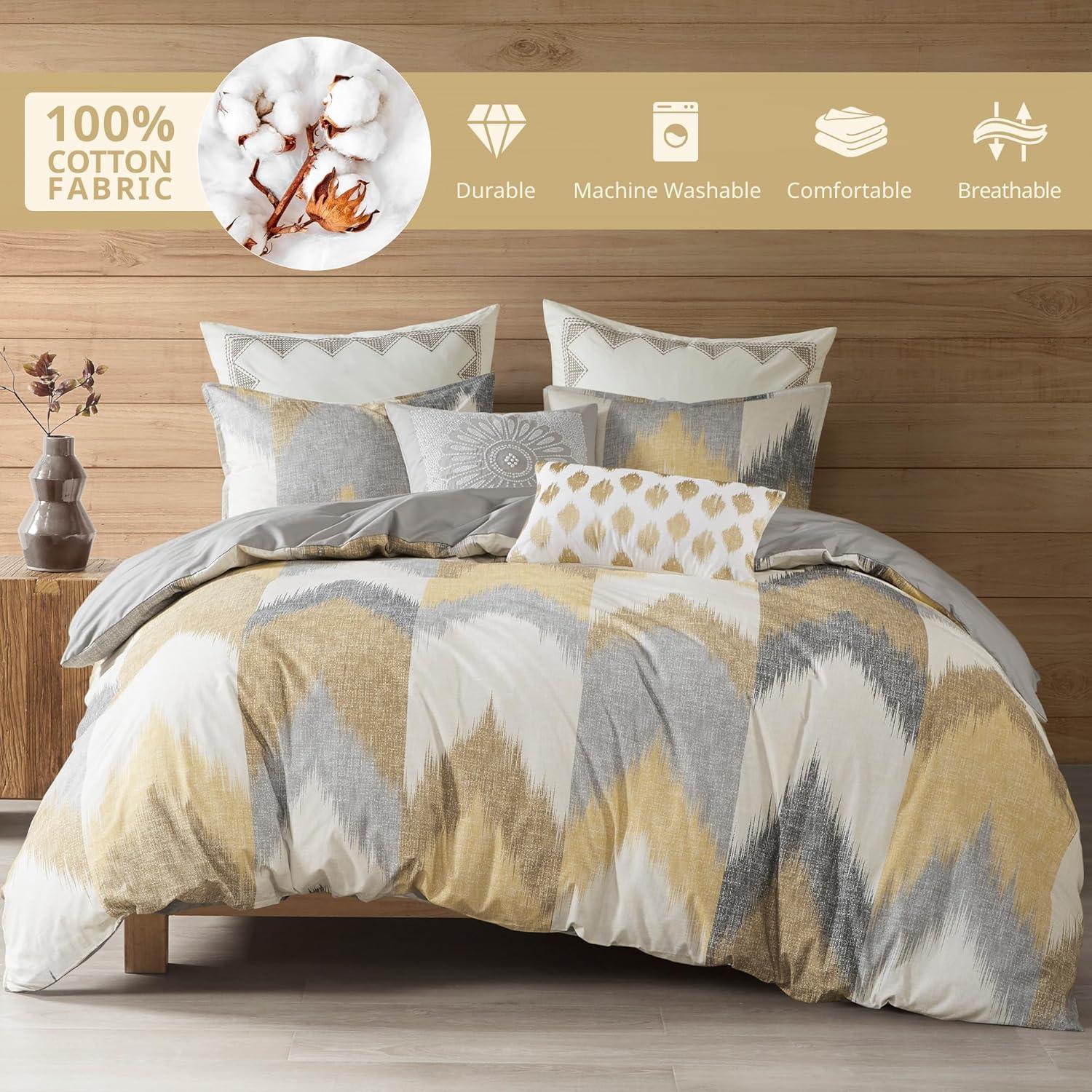 Yellow Ikat Chevron Cotton Full Comforter Set