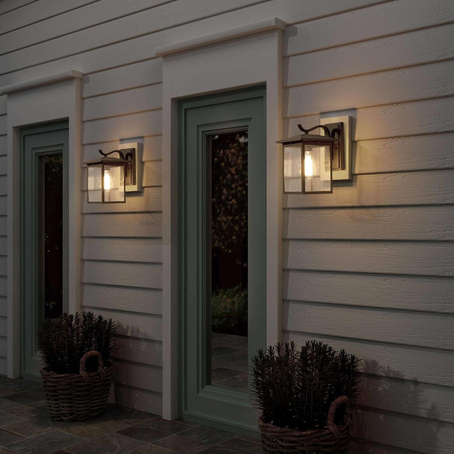 LOG BARN Black Outdoor Wall Light Fixture, Modern Farmhouse Rectangular Porch Lights Outdoor Wall Mount with Water Ripple Glass, Waterproof Outside Exterior Sconce Lights for House, Front Door, Garage
