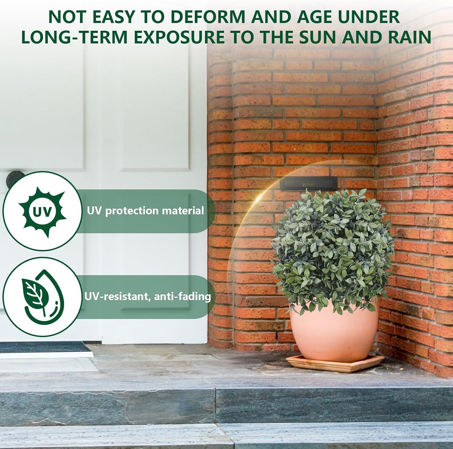 22’’ Faux Boxwood Topiary Ball Tree Set of 2, Artificial Plants Outdoor Weather Resistant, Cement-Filled Potted Bushes, Evergreen Topiary Trees Artificial for Porch Decoration Indoor Outdoor