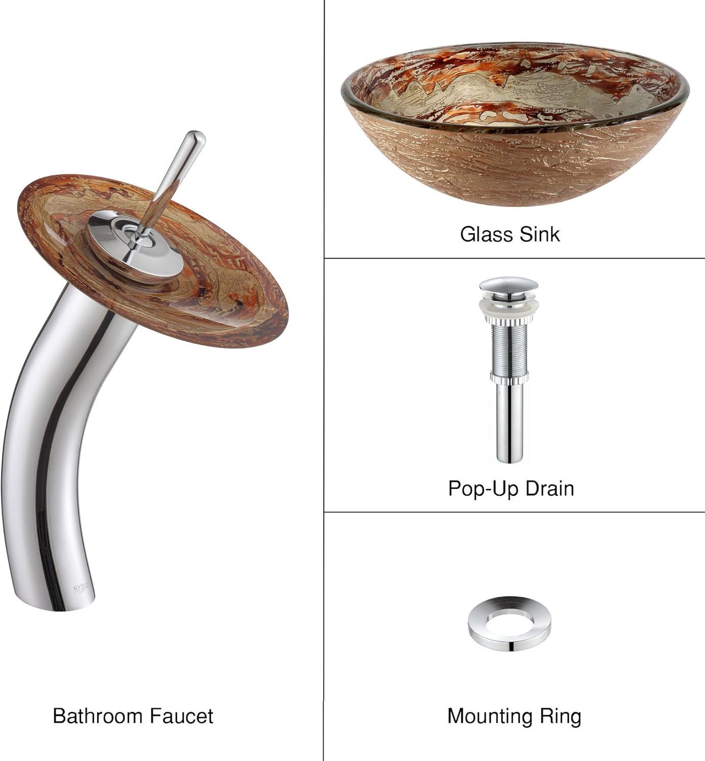 Kraus C-GV-651-12mm-10CH Copper Glass Circular Vessel Bathroom Sink with Faucet and Overflow