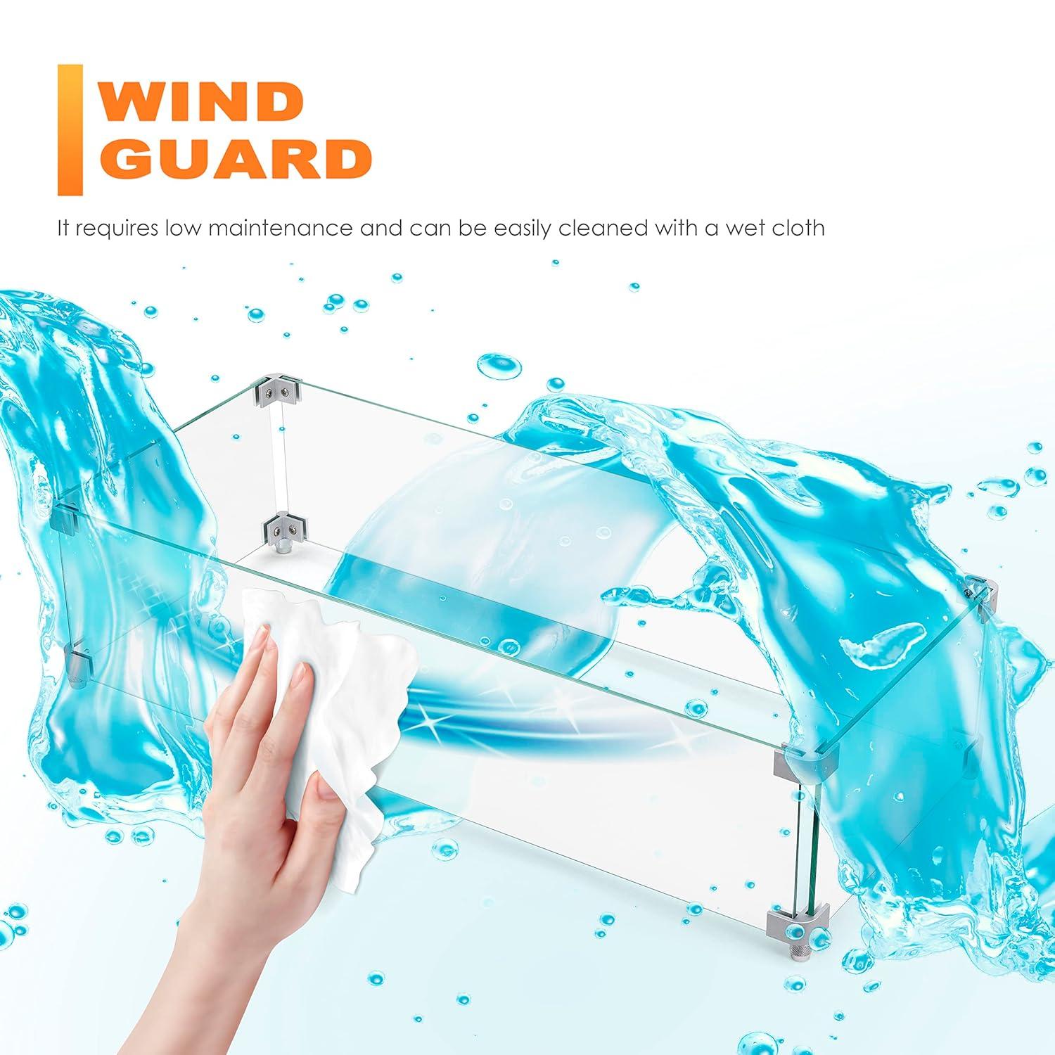 NUU GARDEN Glass Wind Guard For Fire Pit Table, Tempered Glass Heat Resistance