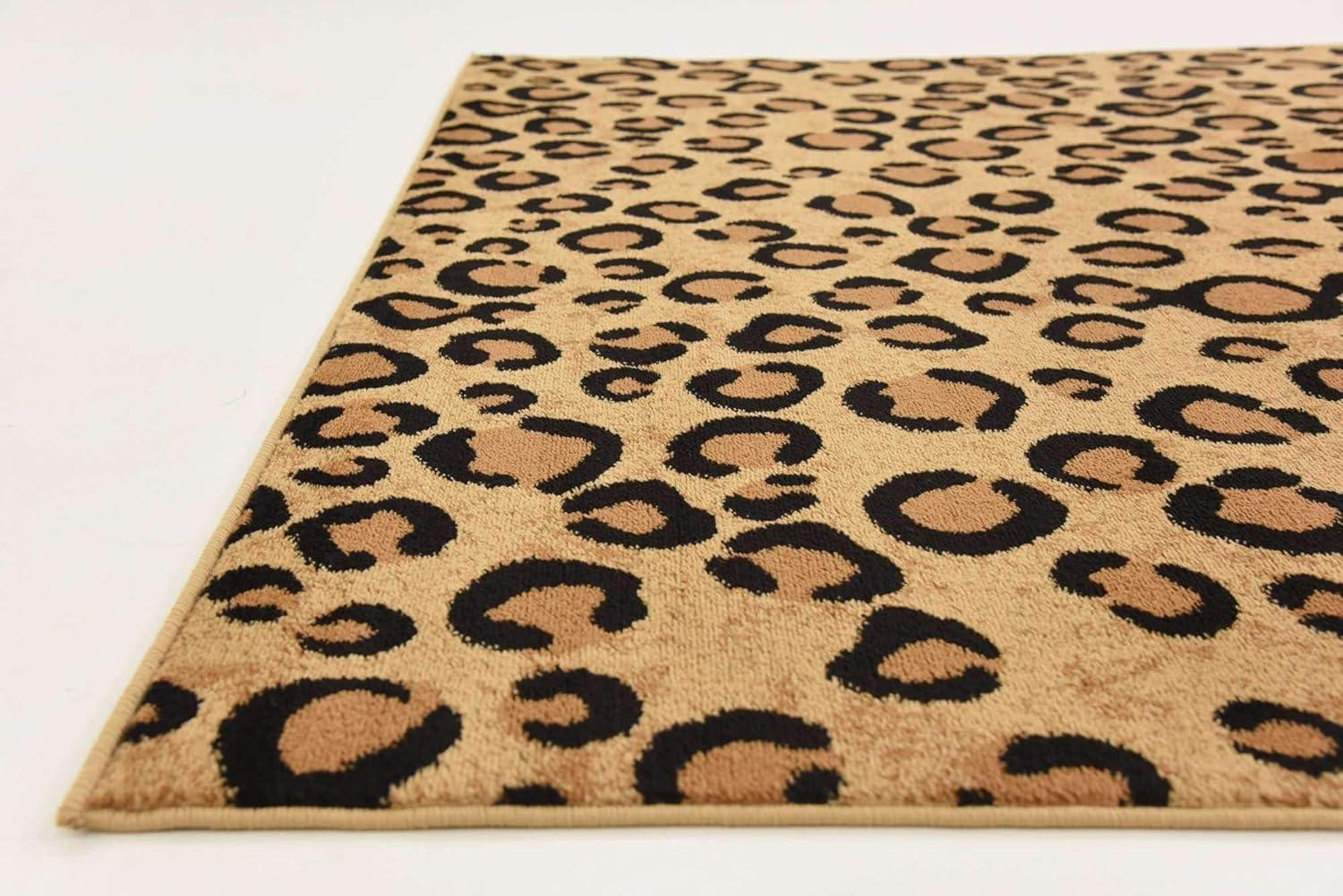 Unique Loom Wildlife Collection Area Rug - Leopard (6' 1" Square Light Brown/Black)