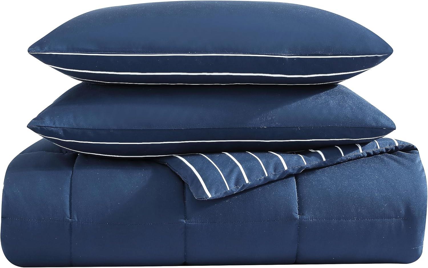 Navy Blue Twin Reversible Microfiber Comforter Set