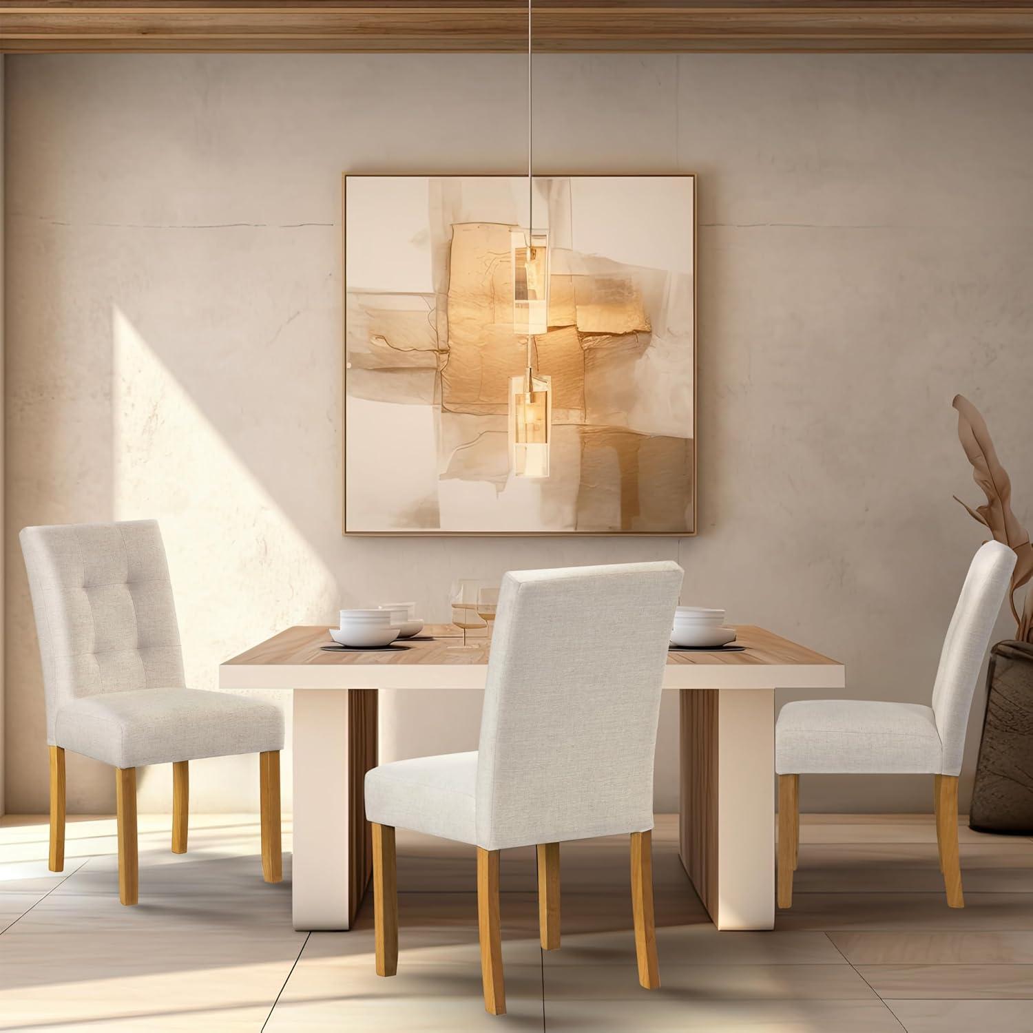 HomePop Set of 2 Tufted Back Dining Chairs Cream: Upholstered, Plywood Frame, 300lbs Capacity