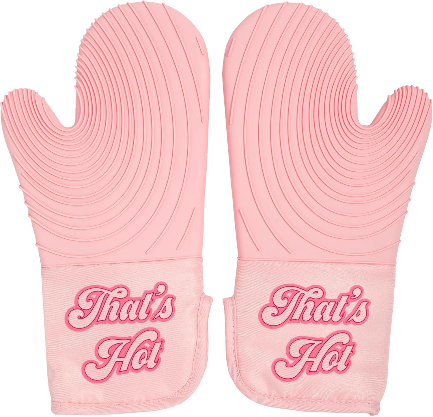 Pink Silicone Heat Resistant Oven Mitt with Non-Slip Grip